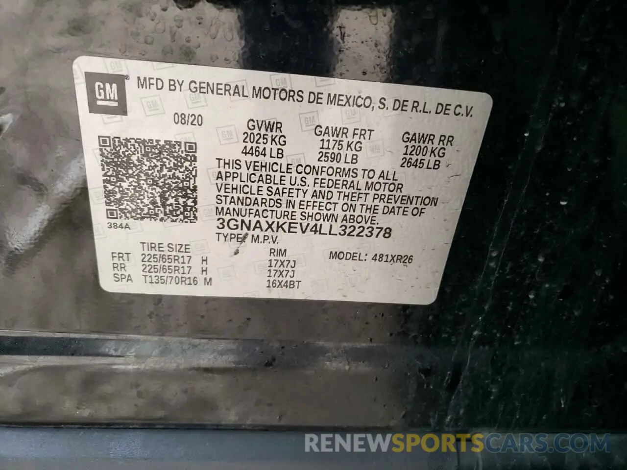 15 Photograph of a damaged car 3GNAXKEV4LL322378 CHEVROLET EQUINOX 2020