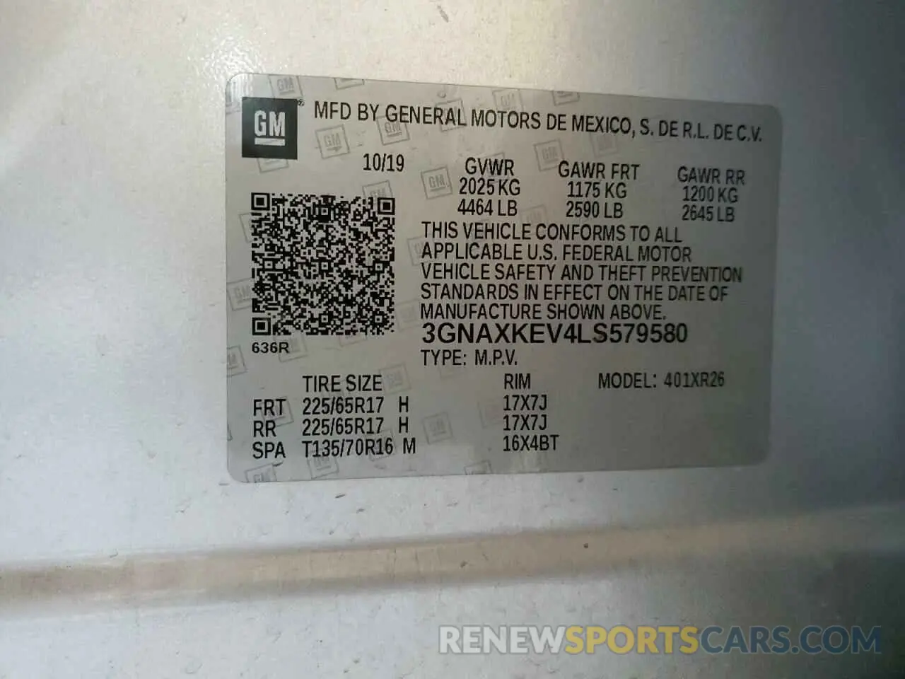 14 Photograph of a damaged car 3GNAXKEV4LS579580 CHEVROLET EQUINOX 2020