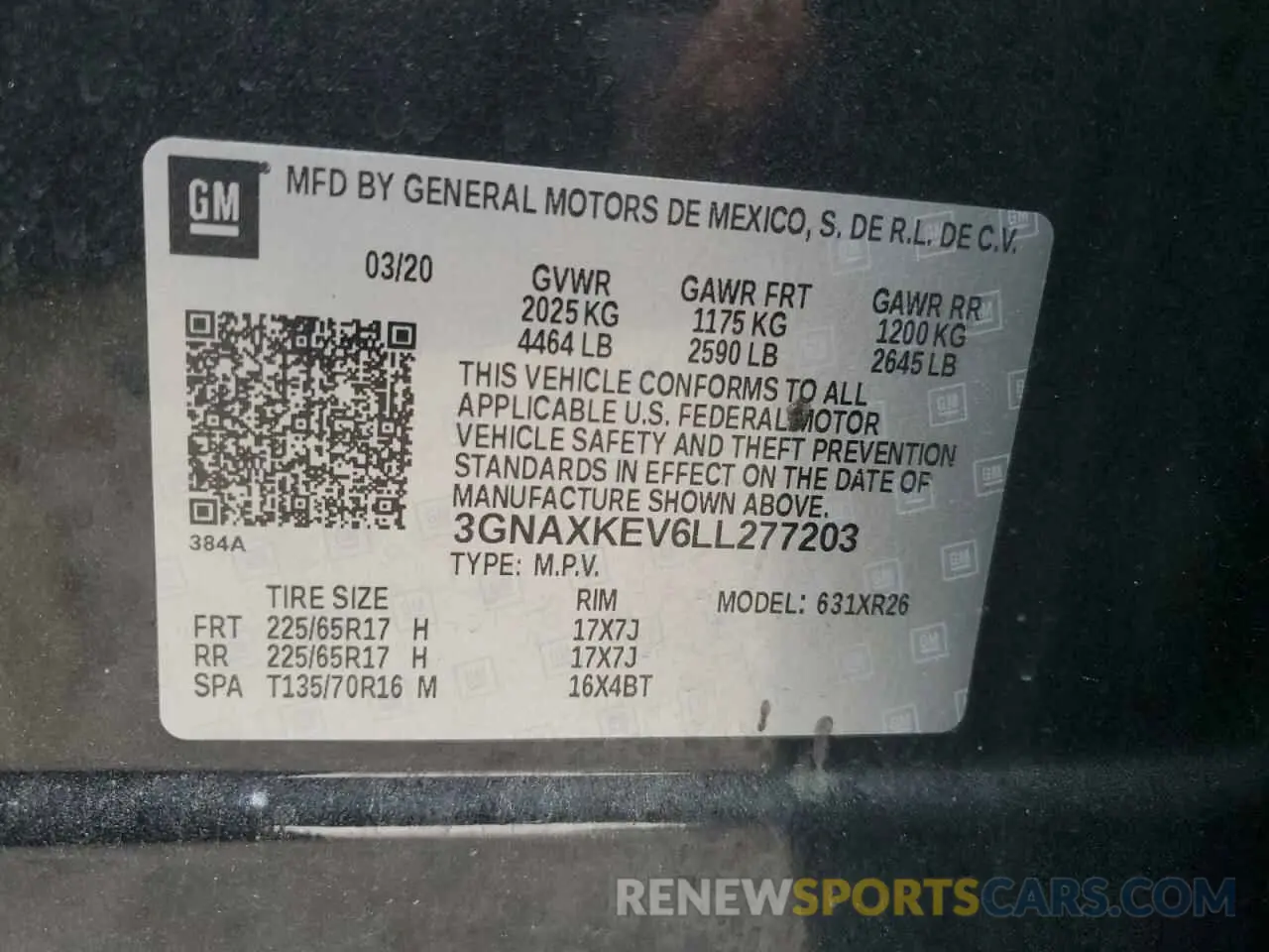 15 Photograph of a damaged car 3GNAXKEV6LL277203 CHEVROLET EQUINOX 2020