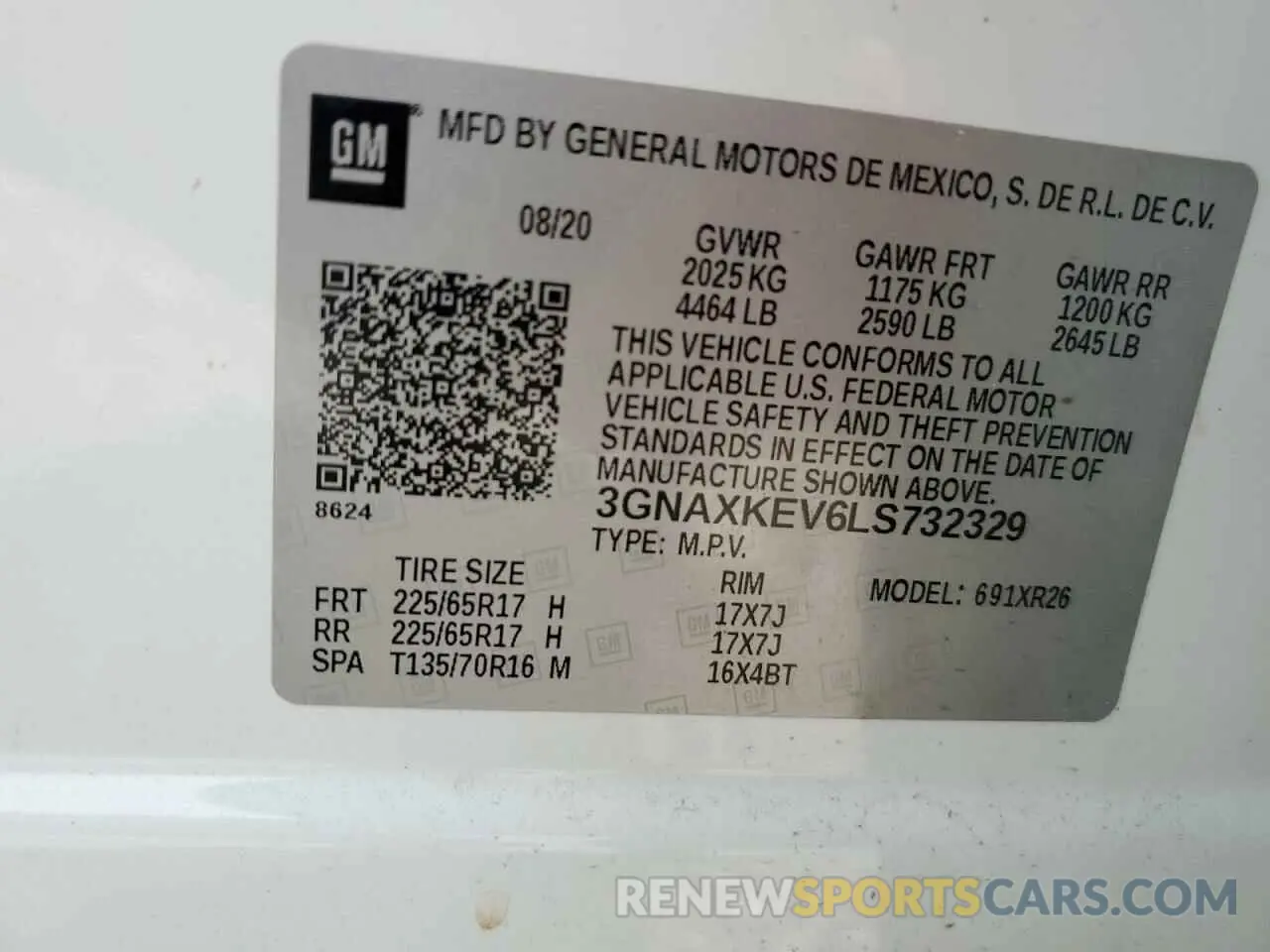 14 Photograph of a damaged car 3GNAXKEV6LS732329 CHEVROLET EQUINOX 2020