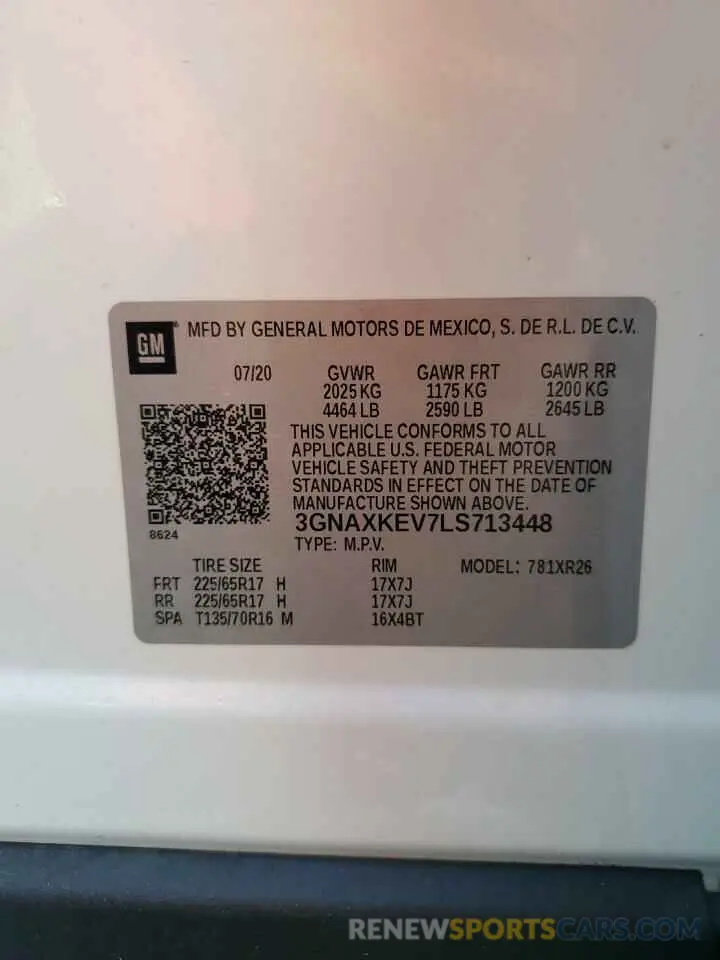 14 Photograph of a damaged car 3GNAXKEV7LS713448 CHEVROLET EQUINOX 2020