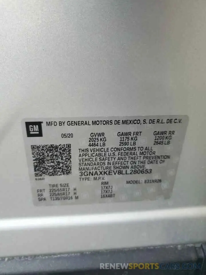 14 Photograph of a damaged car 3GNAXKEV8LL280653 CHEVROLET EQUINOX 2020
