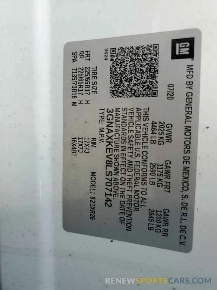 13 Photograph of a damaged car 3GNAXKEV8LS707142 CHEVROLET EQUINOX 2020