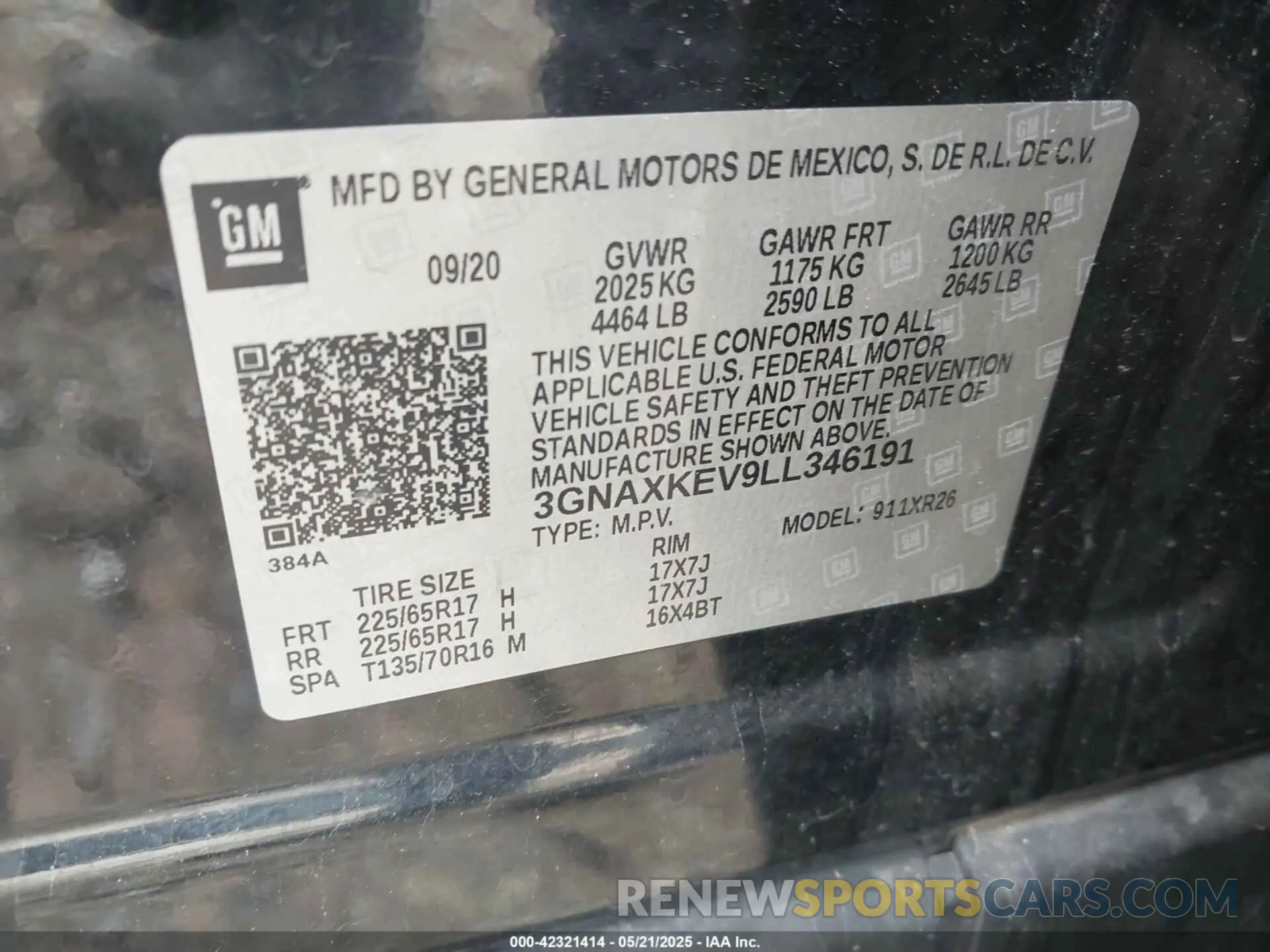 9 Photograph of a damaged car 3GNAXKEV9LL346191 CHEVROLET EQUINOX 2020