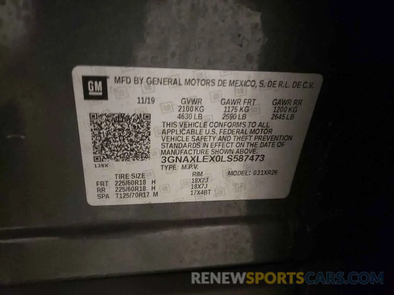 13 Photograph of a damaged car 3GNAXLEX0LS587473 CHEVROLET EQUINOX 2020