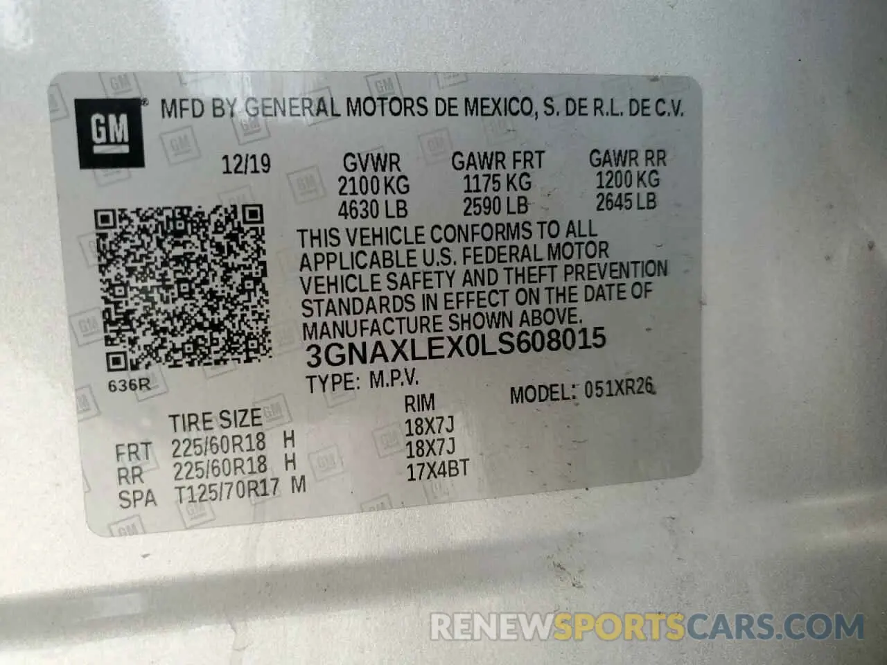 14 Photograph of a damaged car 3GNAXLEX0LS608015 CHEVROLET EQUINOX 2020