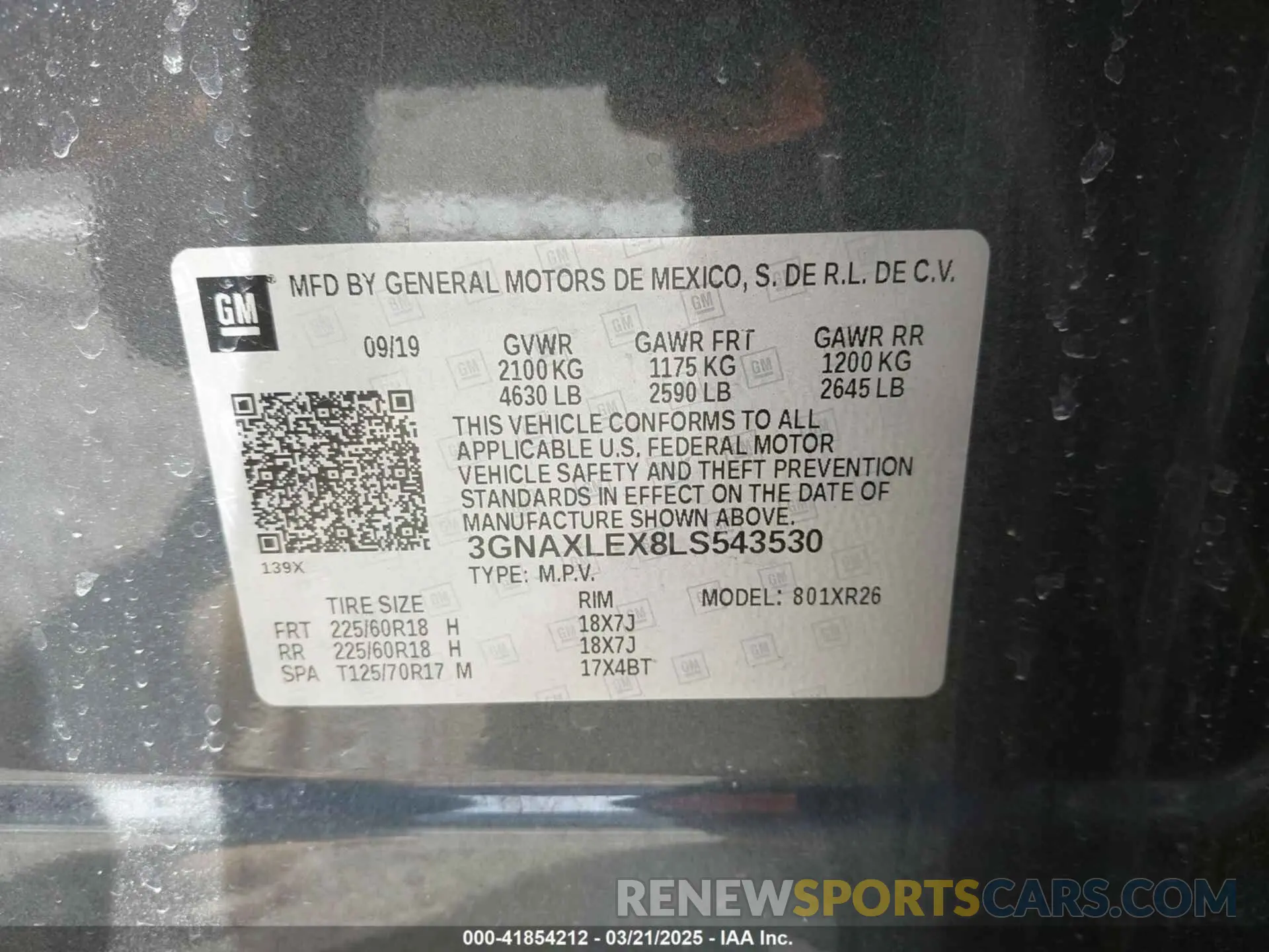 9 Photograph of a damaged car 3GNAXLEX8LS543530 CHEVROLET EQUINOX 2020