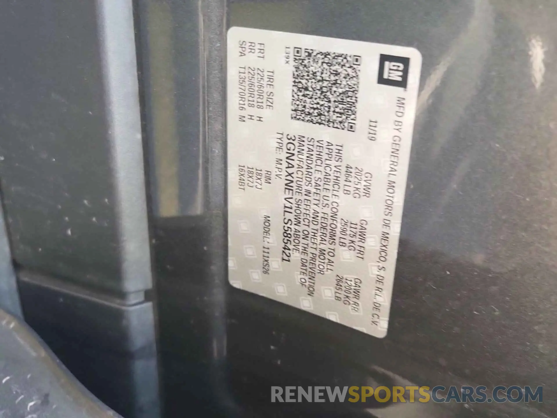 11 Photograph of a damaged car 3GNAXNEV1LS585421 CHEVROLET EQUINOX 2020