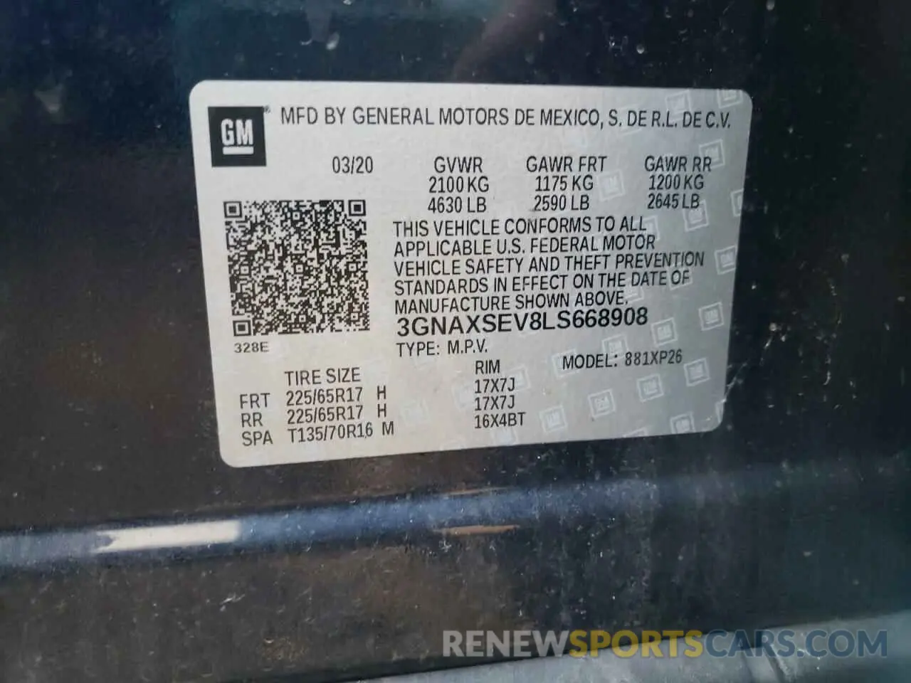 13 Photograph of a damaged car 3GNAXSEV8LS668908 CHEVROLET EQUINOX 2020