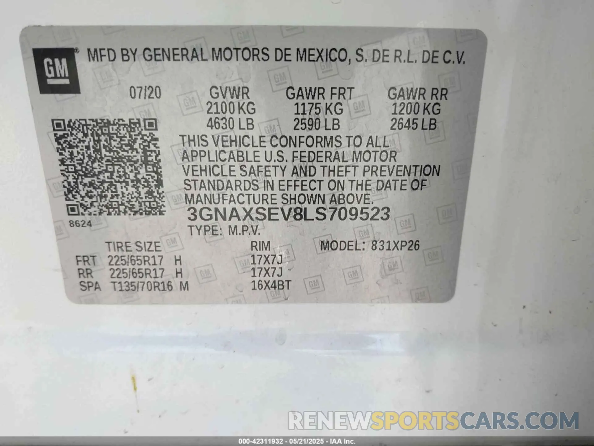 9 Photograph of a damaged car 3GNAXSEV8LS709523 CHEVROLET EQUINOX 2020