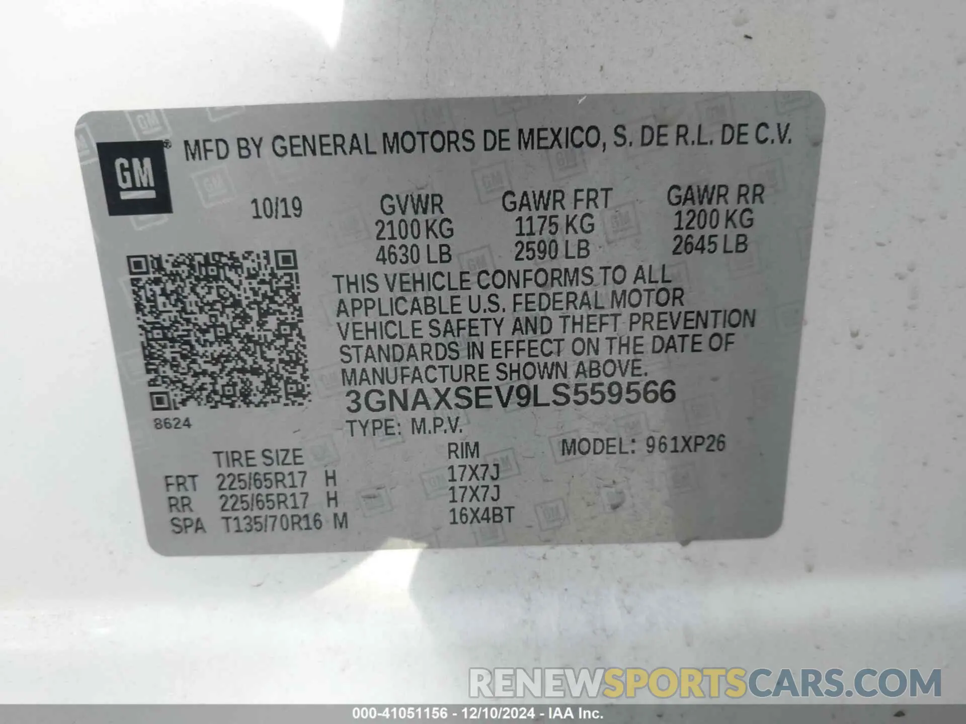 9 Photograph of a damaged car 3GNAXSEV9LS559566 CHEVROLET EQUINOX 2020