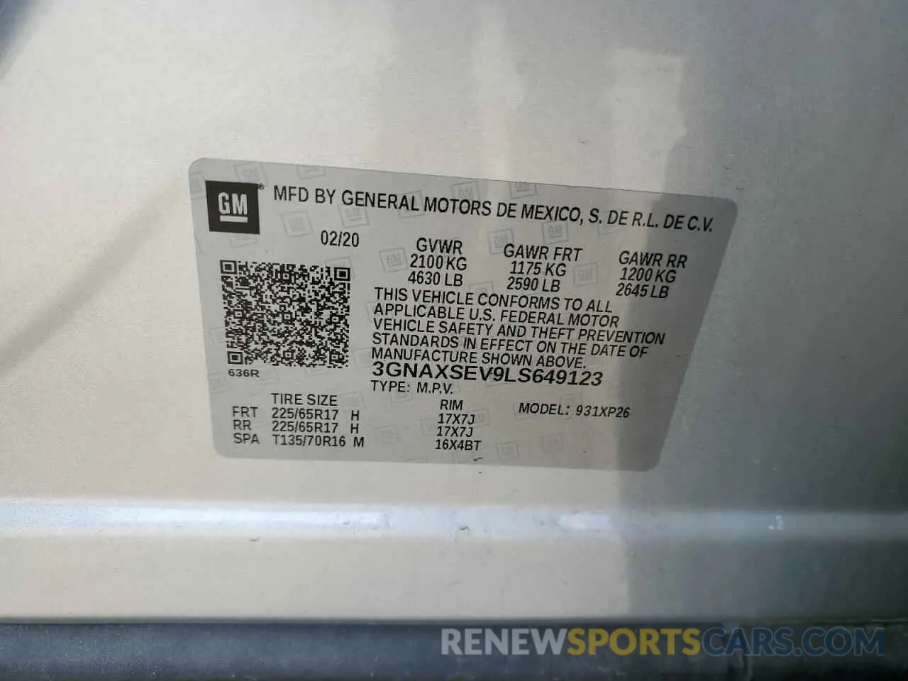 12 Photograph of a damaged car 3GNAXSEV9LS649123 CHEVROLET EQUINOX 2020
