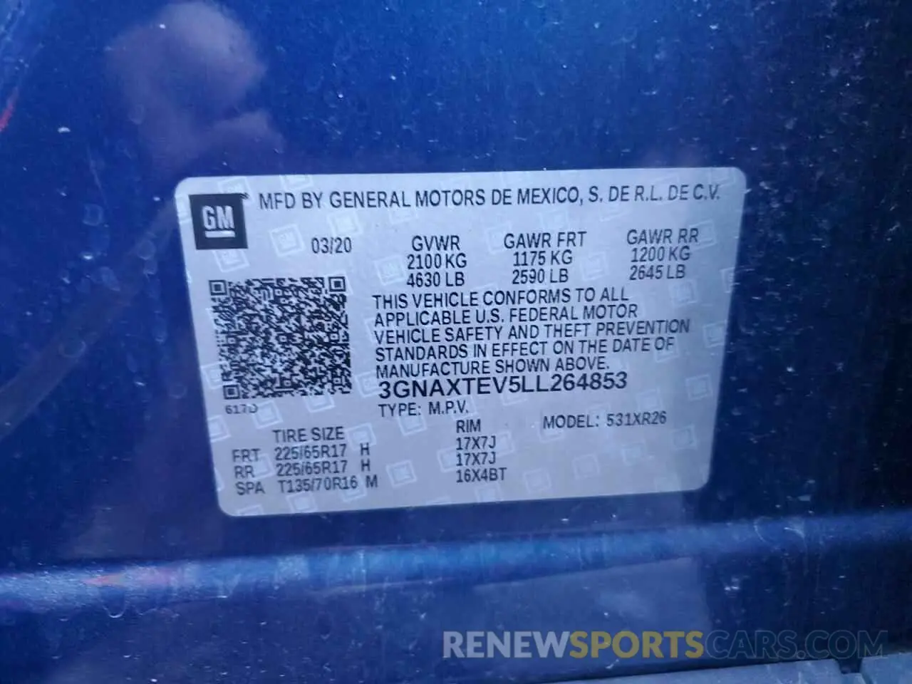 13 Photograph of a damaged car 3GNAXTEV5LL264853 CHEVROLET EQUINOX 2020