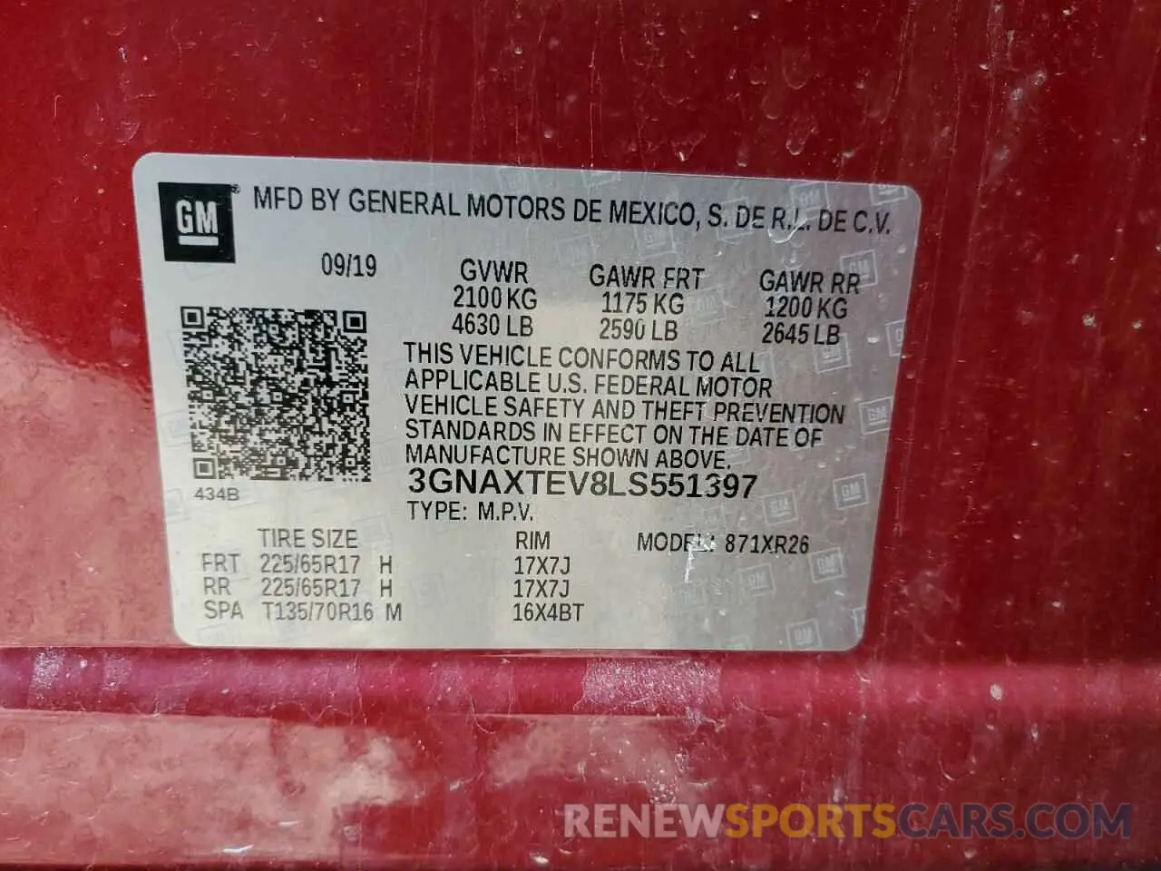 13 Photograph of a damaged car 3GNAXTEV8LS551397 CHEVROLET EQUINOX 2020