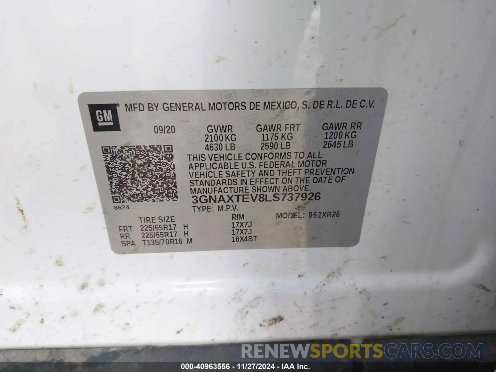9 Photograph of a damaged car 3GNAXTEV8LS737926 CHEVROLET EQUINOX 2020