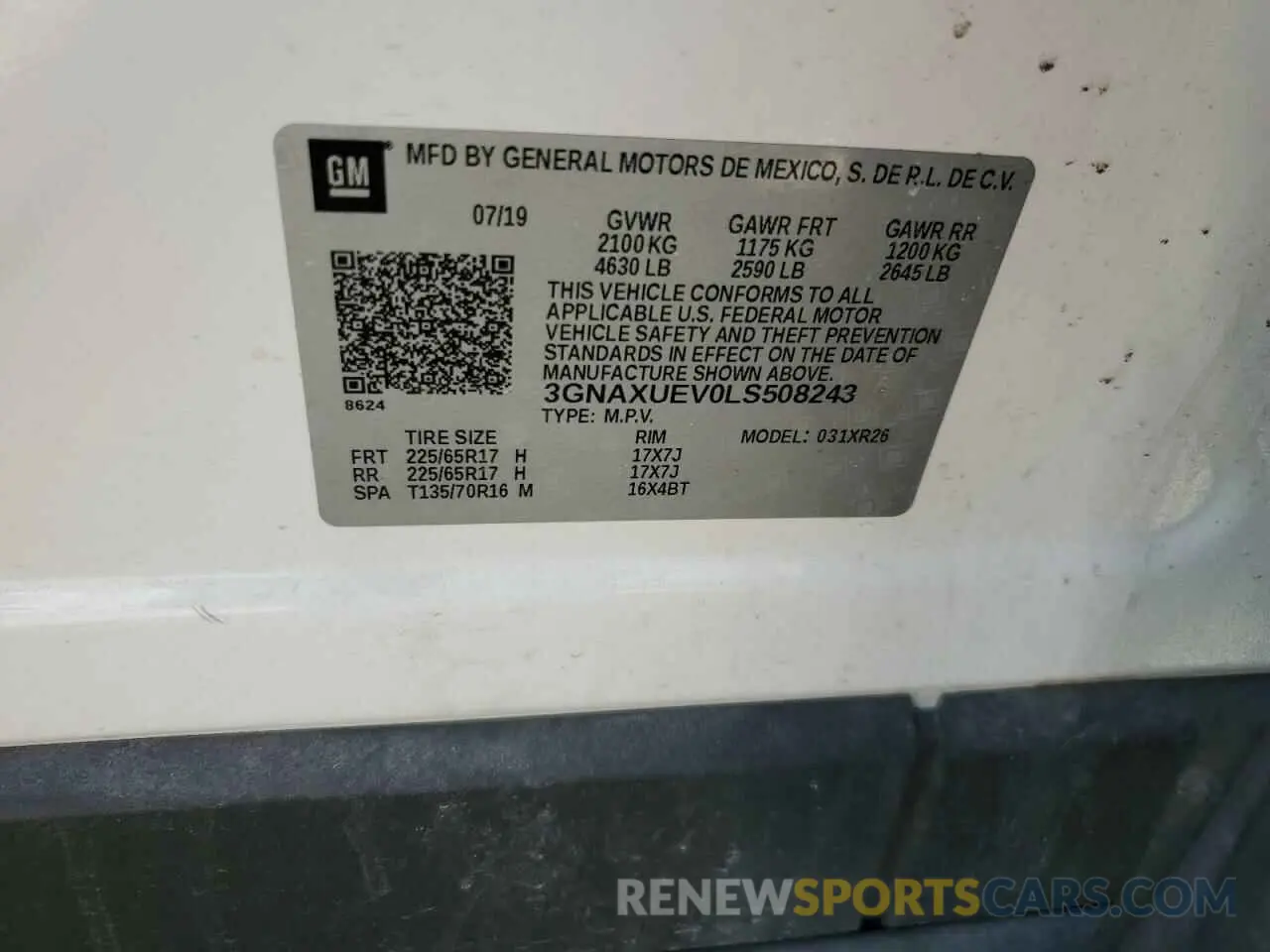 13 Photograph of a damaged car 3GNAXUEV0LS508243 CHEVROLET EQUINOX 2020