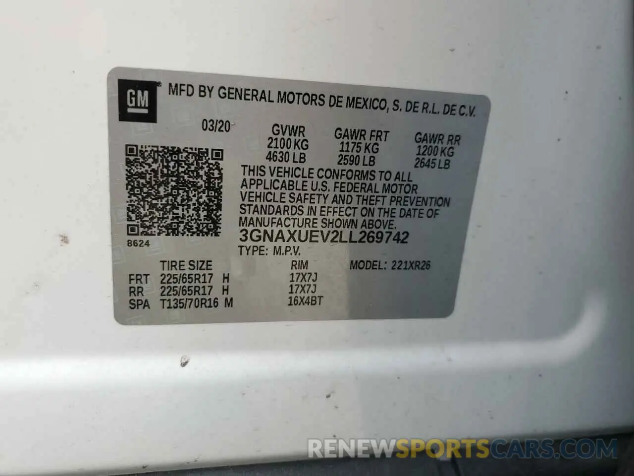 14 Photograph of a damaged car 3GNAXUEV2LL269742 CHEVROLET EQUINOX 2020