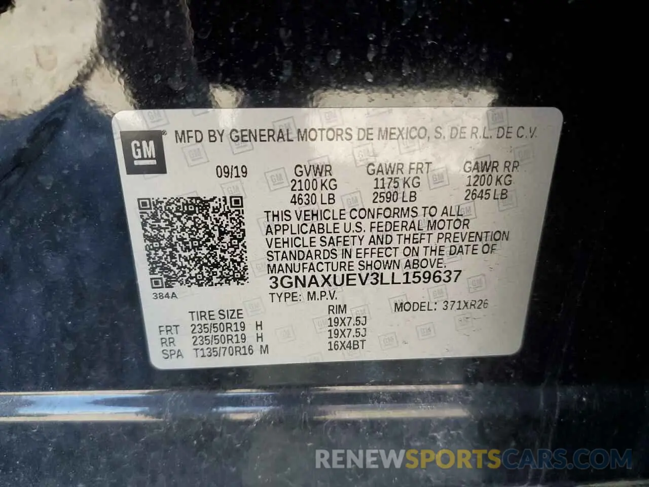 13 Photograph of a damaged car 3GNAXUEV3LL159637 CHEVROLET EQUINOX 2020