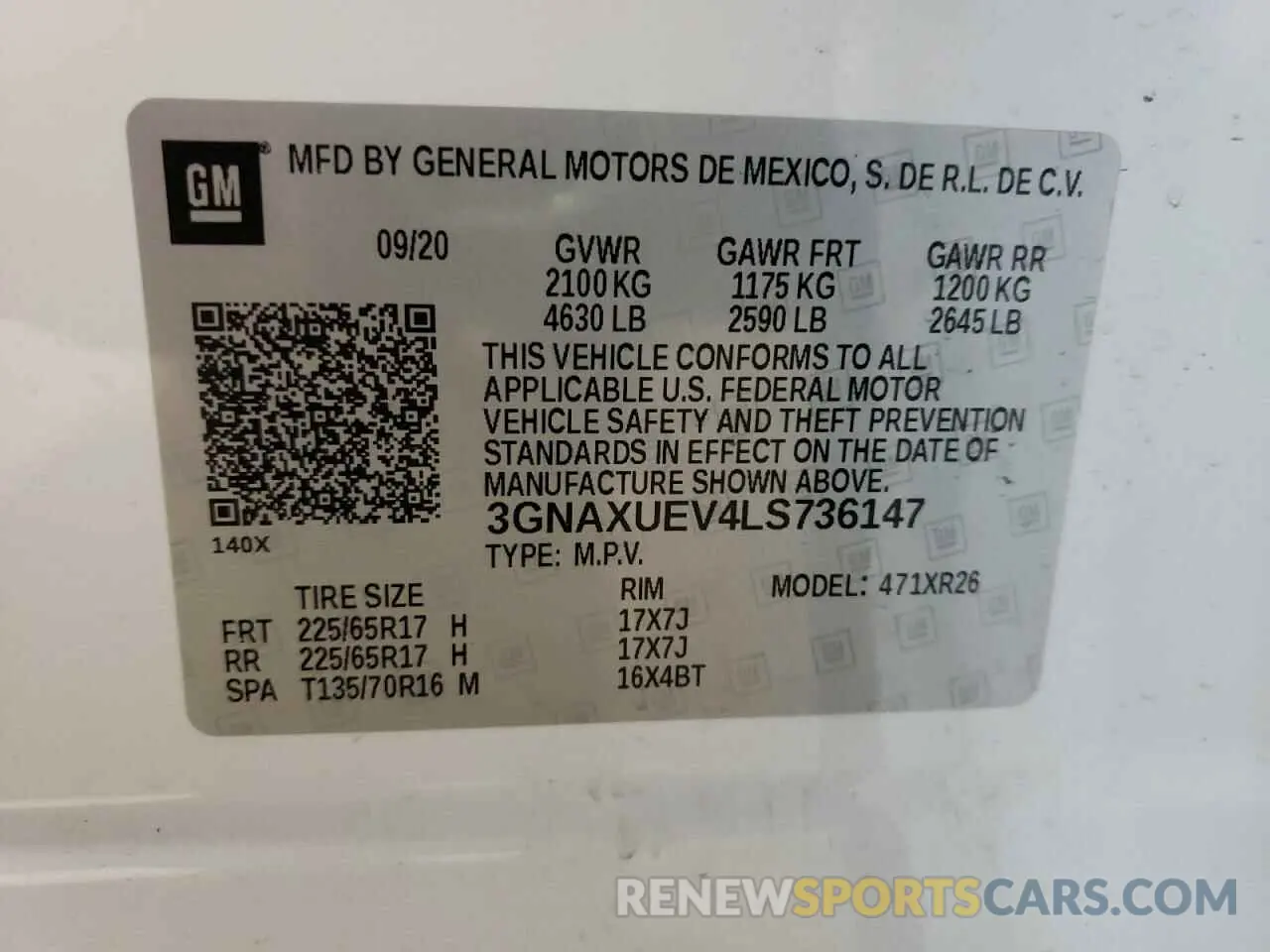 14 Photograph of a damaged car 3GNAXUEV4LS736147 CHEVROLET EQUINOX 2020