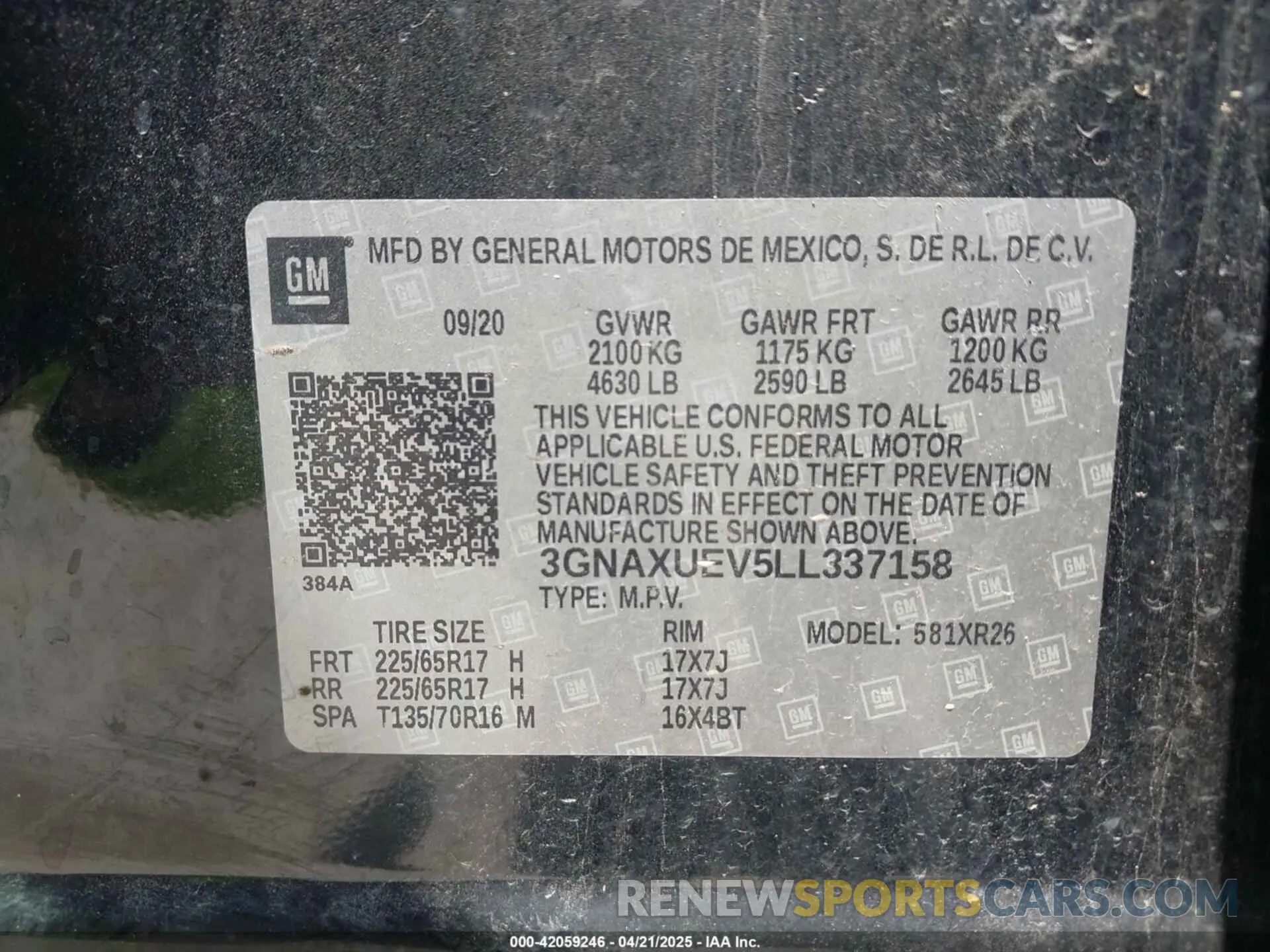 9 Photograph of a damaged car 3GNAXUEV5LL337158 CHEVROLET EQUINOX 2020