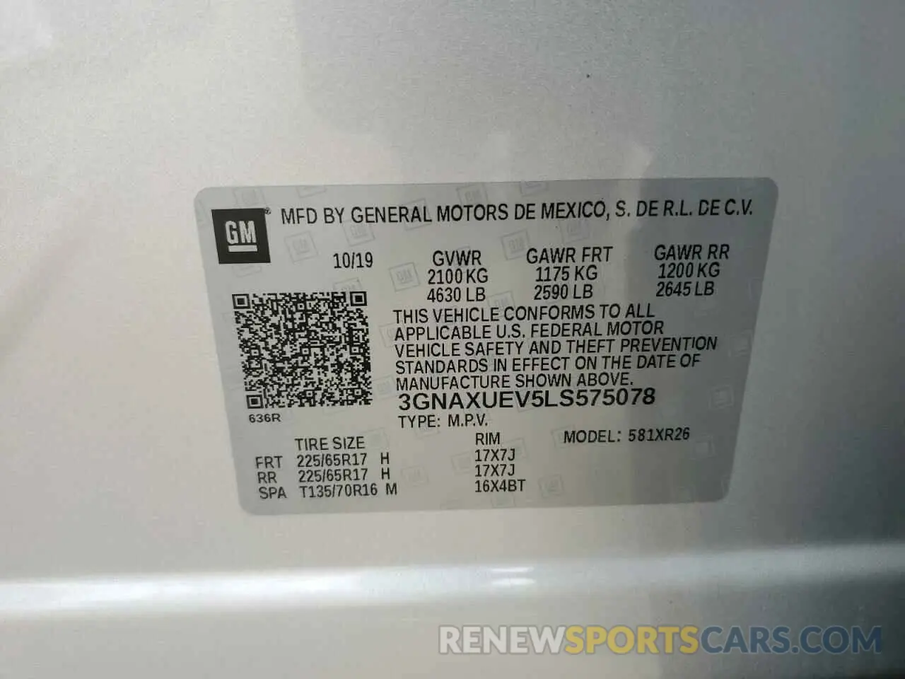 14 Photograph of a damaged car 3GNAXUEV5LS575078 CHEVROLET EQUINOX 2020