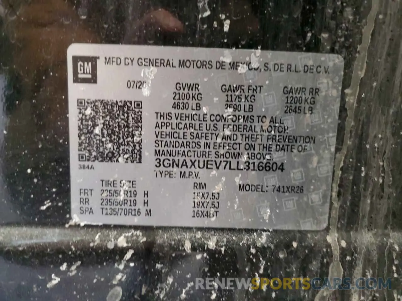 14 Photograph of a damaged car 3GNAXUEV7LL316604 CHEVROLET EQUINOX 2020