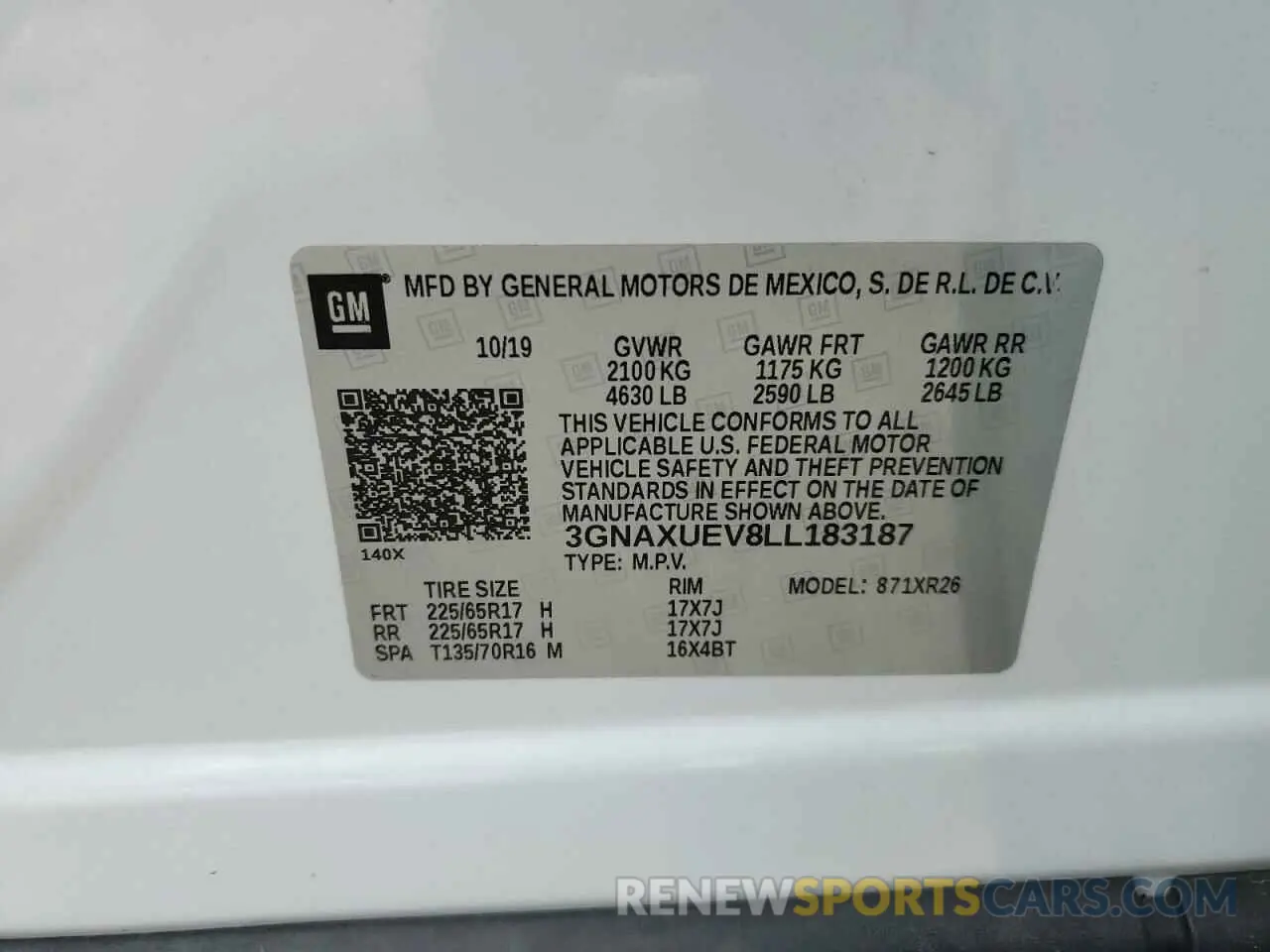 12 Photograph of a damaged car 3GNAXUEV8LL183187 CHEVROLET EQUINOX 2020