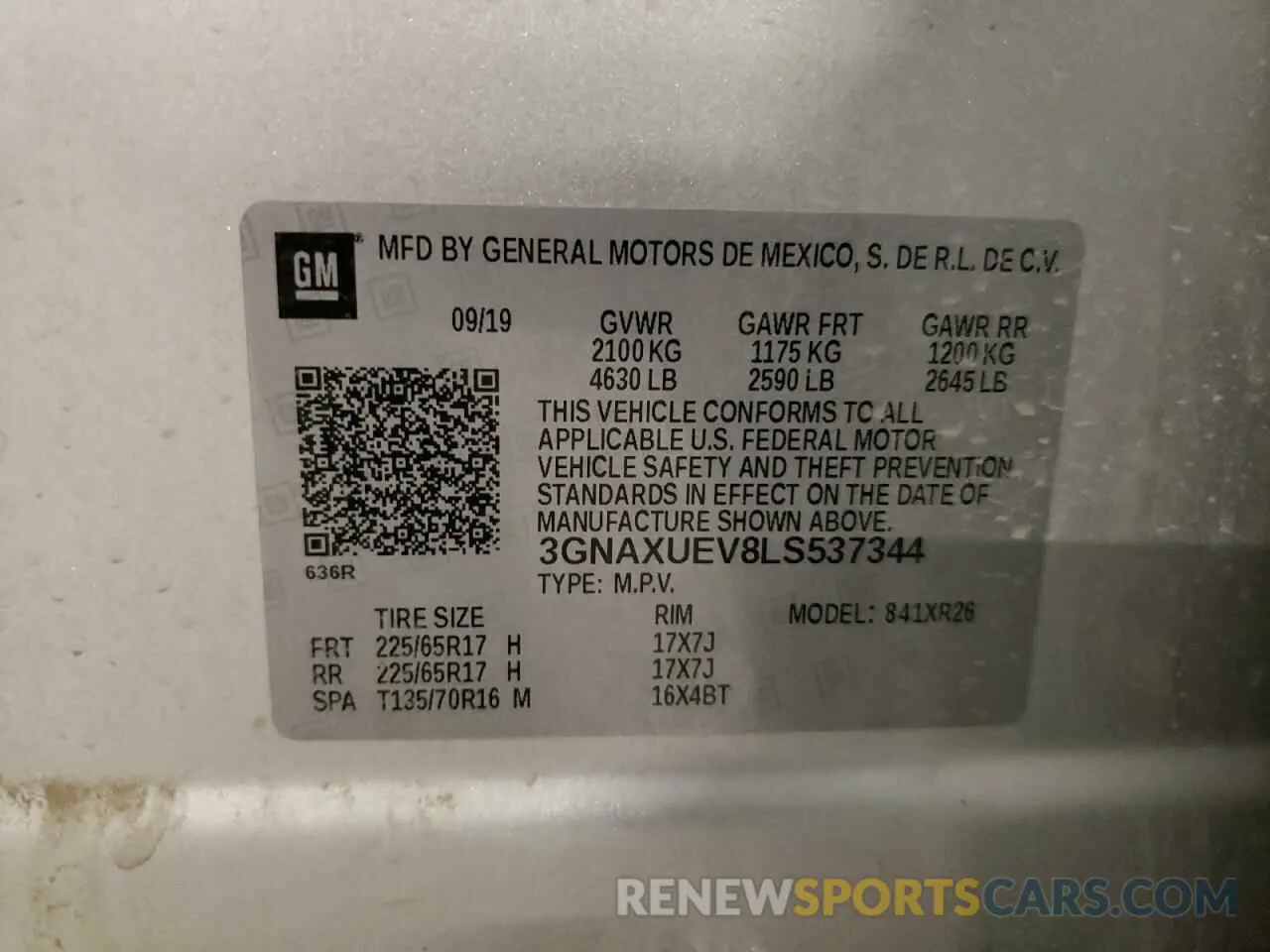 13 Photograph of a damaged car 3GNAXUEV8LS537344 CHEVROLET EQUINOX 2020