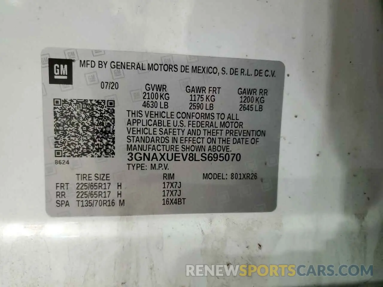 15 Photograph of a damaged car 3GNAXUEV8LS695070 CHEVROLET EQUINOX 2020