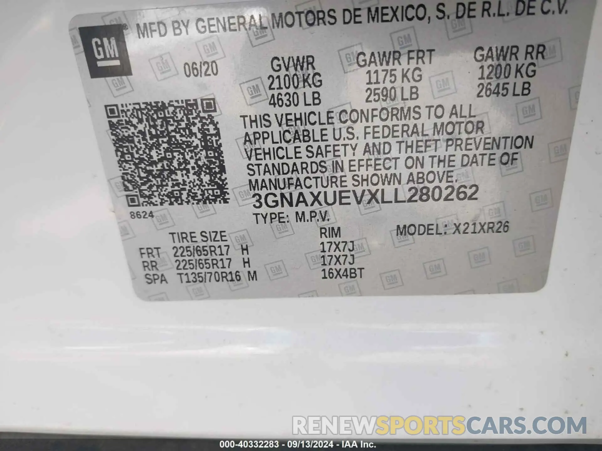 9 Photograph of a damaged car 3GNAXUEVXLL280262 CHEVROLET EQUINOX 2020