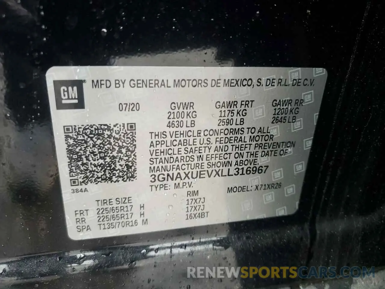 14 Photograph of a damaged car 3GNAXUEVXLL316967 CHEVROLET EQUINOX 2020