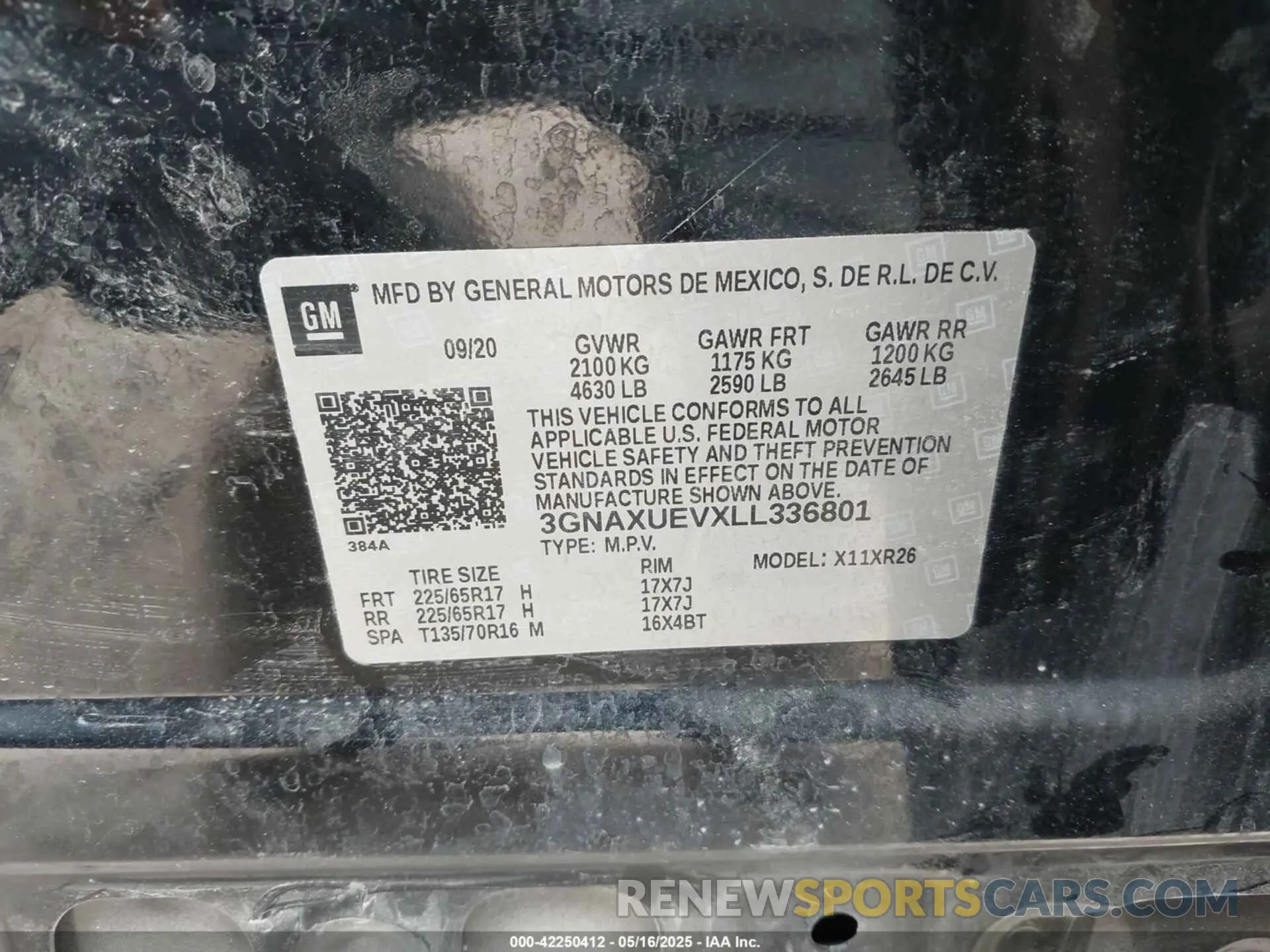 9 Photograph of a damaged car 3GNAXUEVXLL336801 CHEVROLET EQUINOX 2020