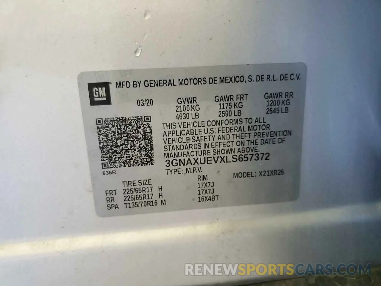 13 Photograph of a damaged car 3GNAXUEVXLS657372 CHEVROLET EQUINOX 2020