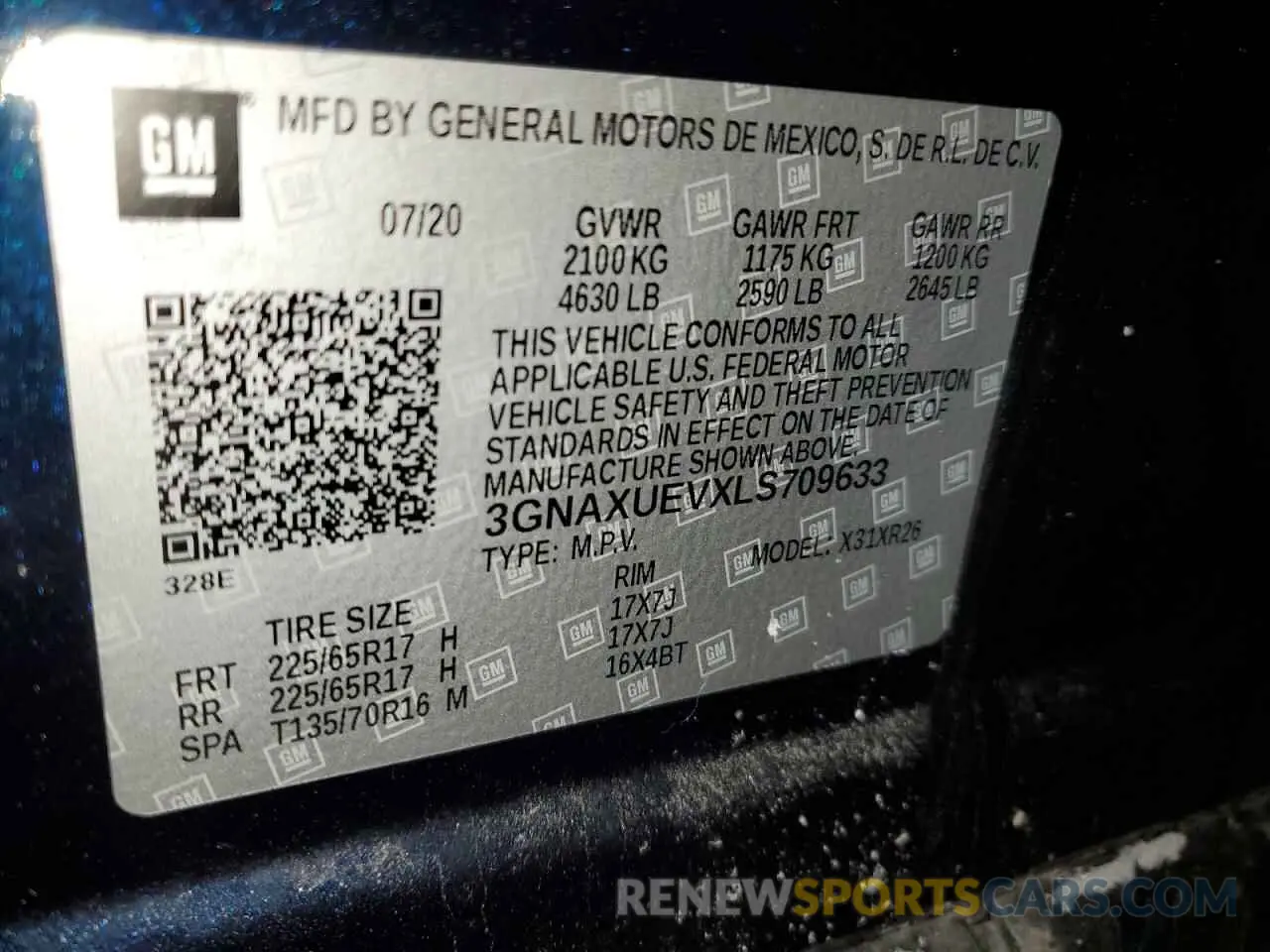 14 Photograph of a damaged car 3GNAXUEVXLS709633 CHEVROLET EQUINOX 2020