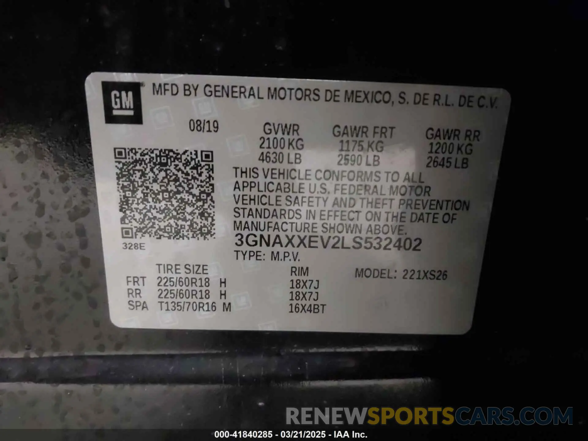 9 Photograph of a damaged car 3GNAXXEV2LS532402 CHEVROLET EQUINOX 2020