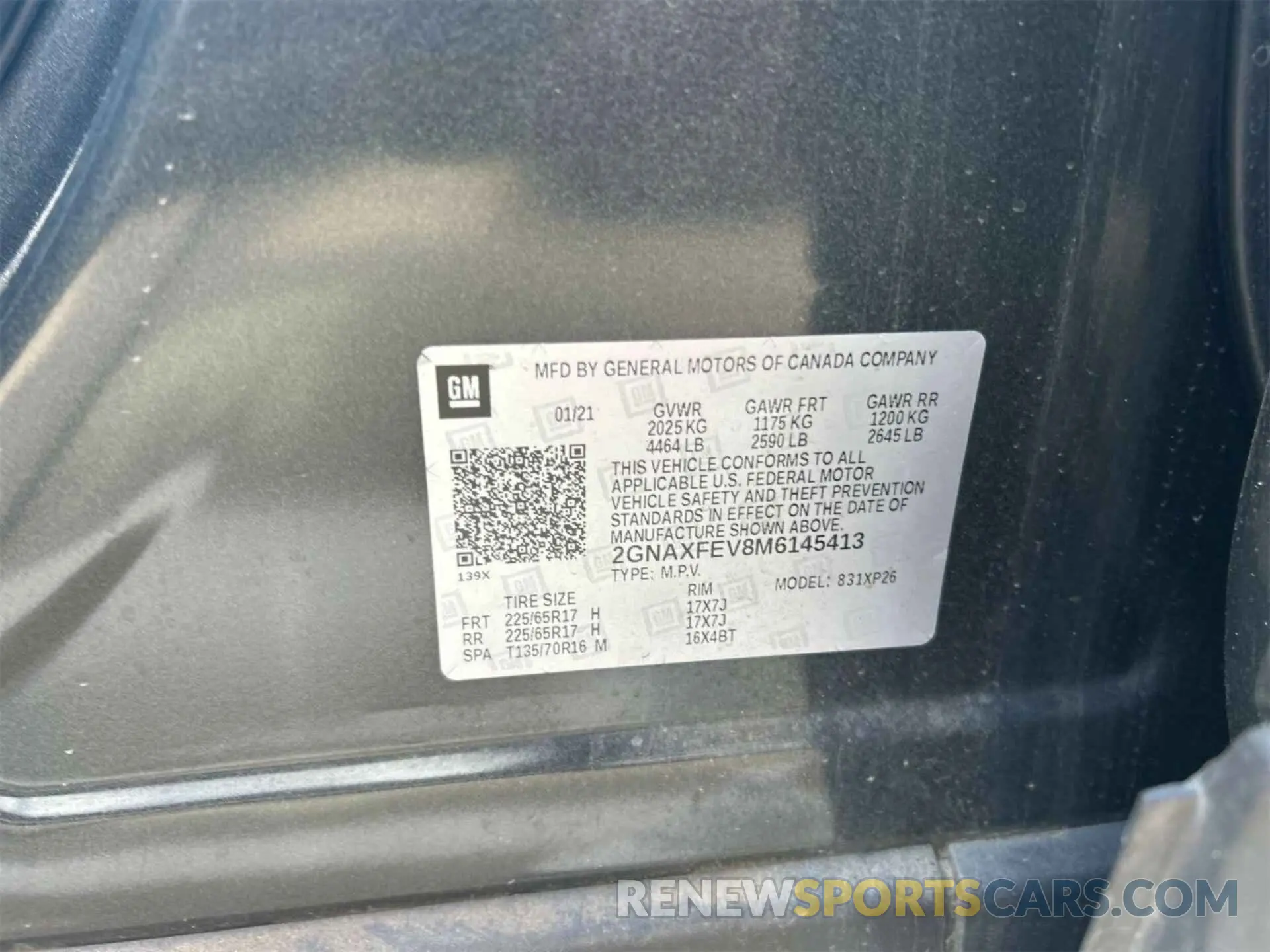 1 Photograph of a damaged car 2GNAXFEV8M6145413 CHEVROLET EQUINOX 2021