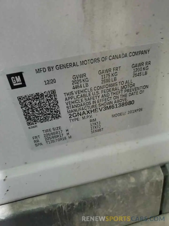 13 Photograph of a damaged car 2GNAXHEV3M6138980 CHEVROLET EQUINOX 2021