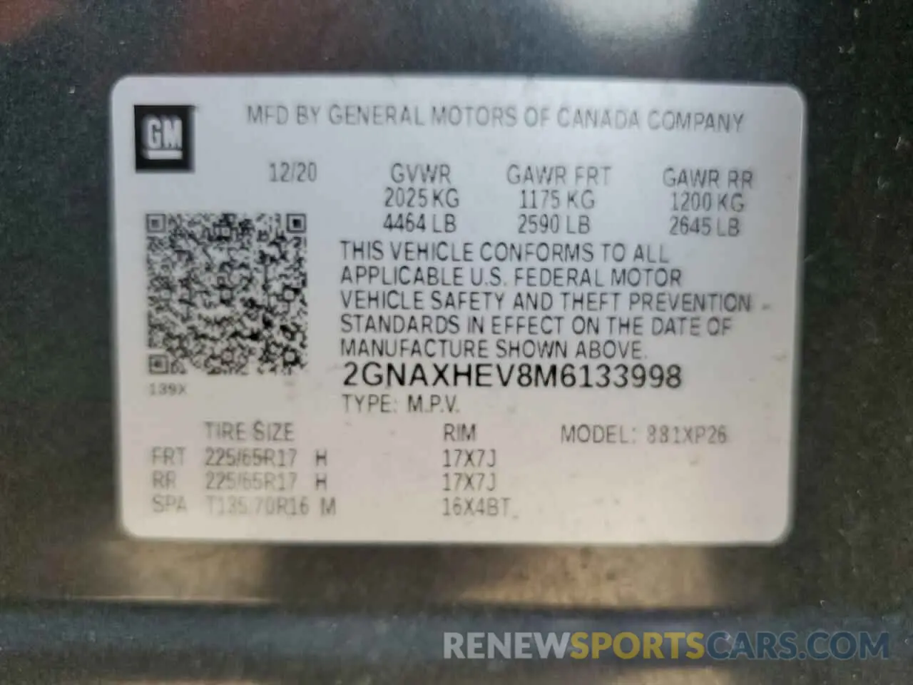 14 Photograph of a damaged car 2GNAXHEV8M6133998 CHEVROLET EQUINOX 2021