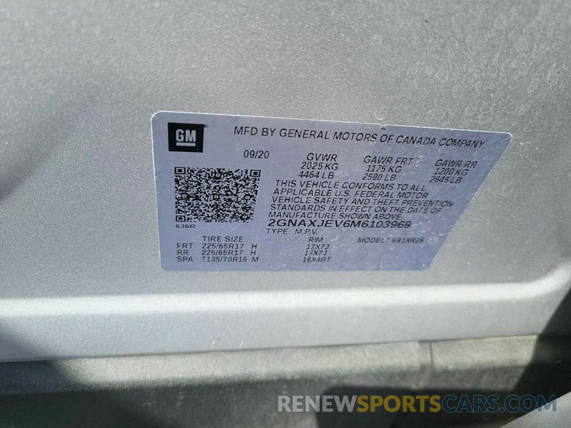 20 Photograph of a damaged car 2GNAXJEV6M6103969 CHEVROLET EQUINOX 2021