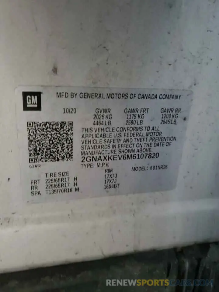13 Photograph of a damaged car 2GNAXKEV6M6107820 CHEVROLET EQUINOX 2021