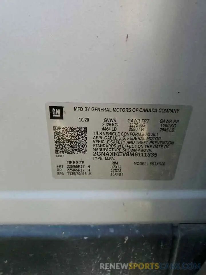 14 Photograph of a damaged car 2GNAXKEV8M6111335 CHEVROLET EQUINOX 2021