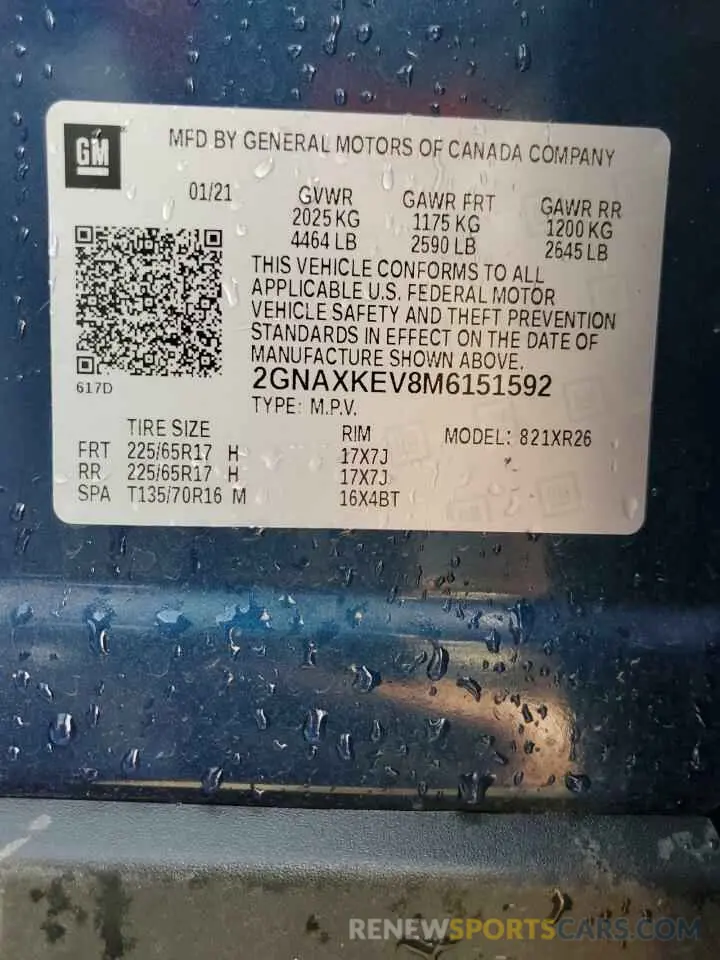 13 Photograph of a damaged car 2GNAXKEV8M6151592 CHEVROLET EQUINOX 2021