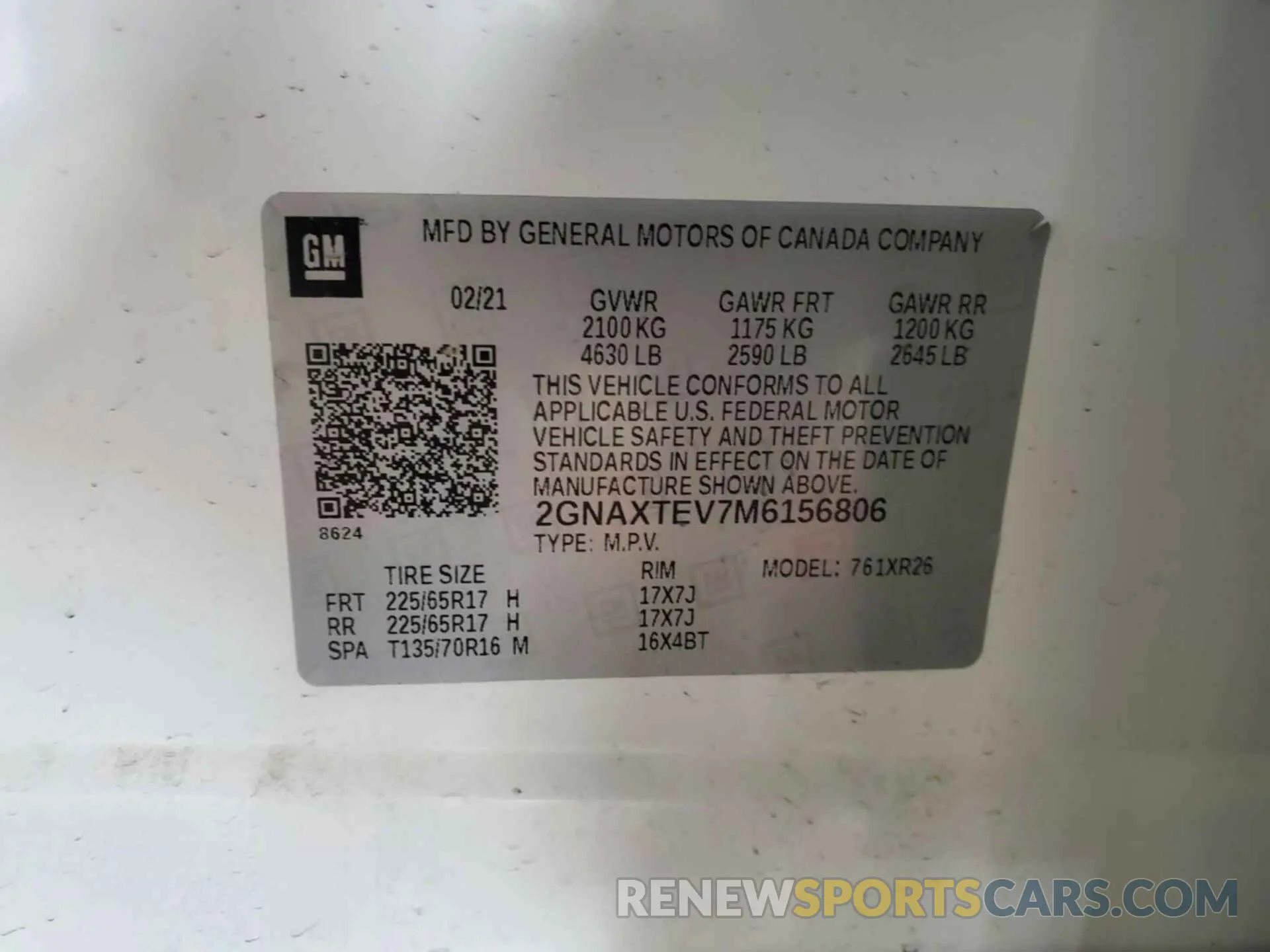 1 Photograph of a damaged car 2GNAXTEV7M6156806 CHEVROLET EQUINOX 2021