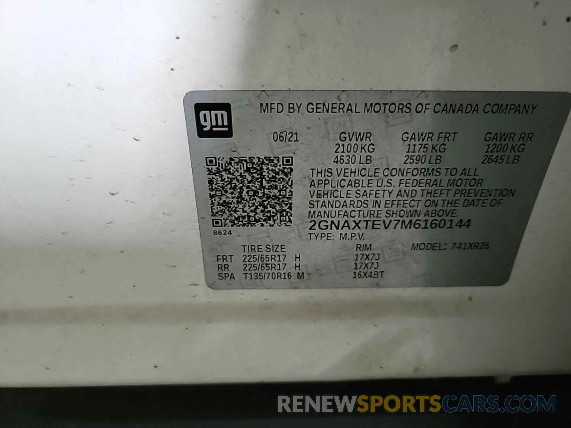 16 Photograph of a damaged car 2GNAXTEV7M6160144 CHEVROLET EQUINOX 2021