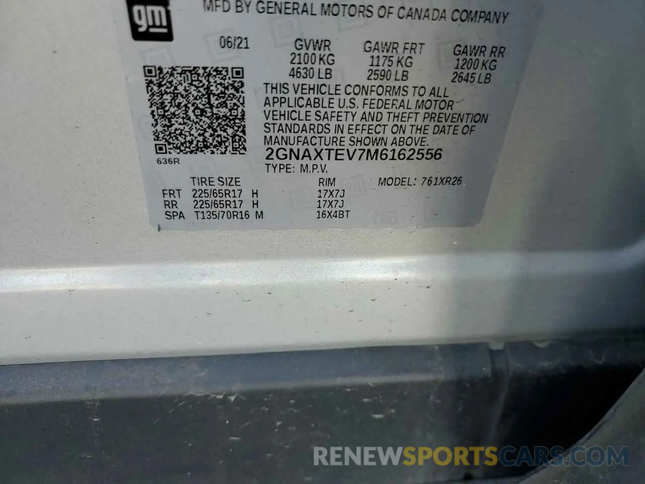 13 Photograph of a damaged car 2GNAXTEV7M6162556 CHEVROLET EQUINOX 2021
