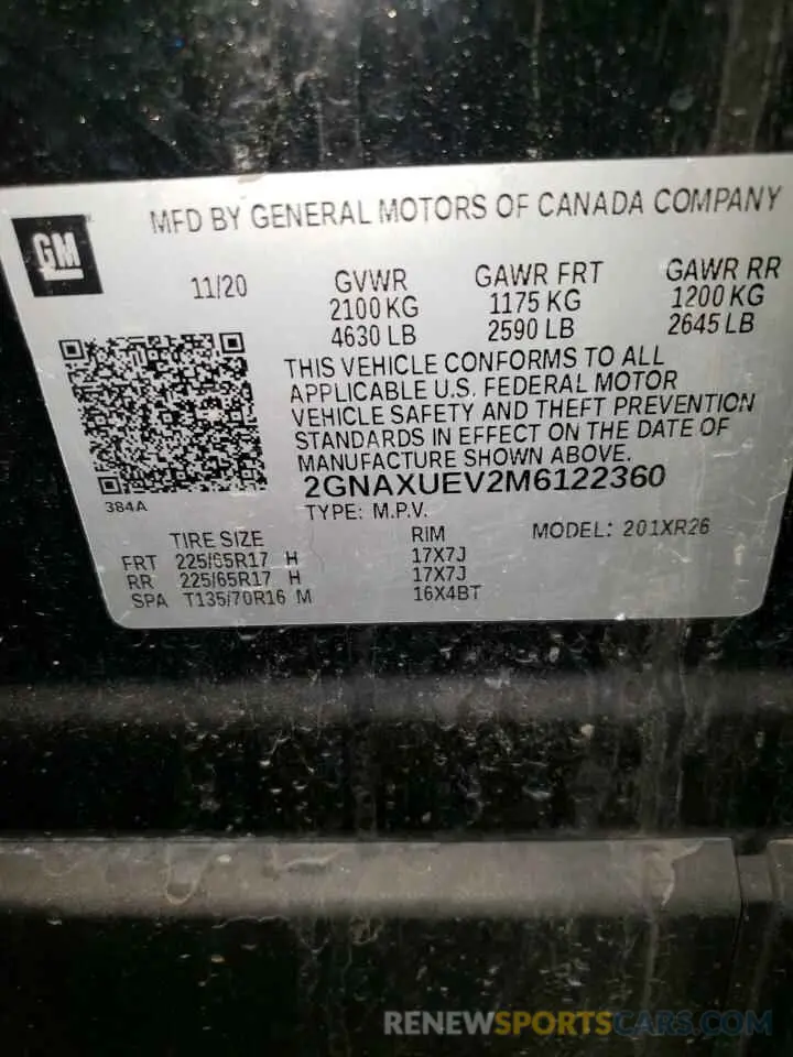 13 Photograph of a damaged car 2GNAXUEV2M6122360 CHEVROLET EQUINOX 2021