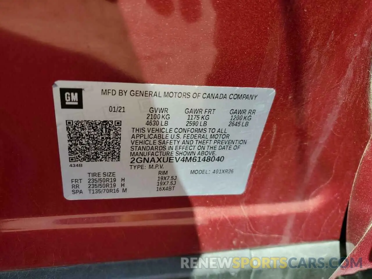 13 Photograph of a damaged car 2GNAXUEV4M6148040 CHEVROLET EQUINOX 2021