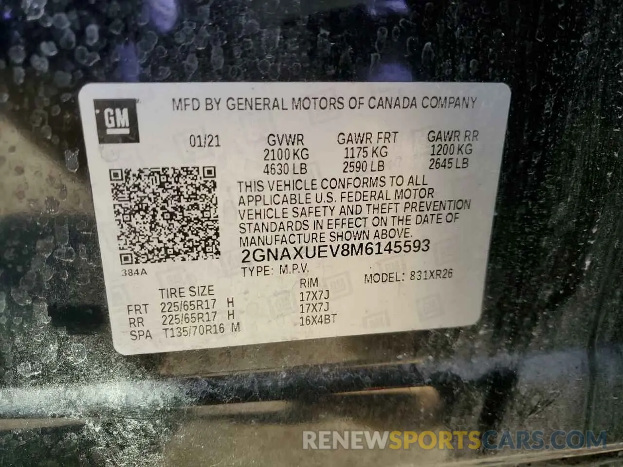 13 Photograph of a damaged car 2GNAXUEV8M6145593 CHEVROLET EQUINOX 2021