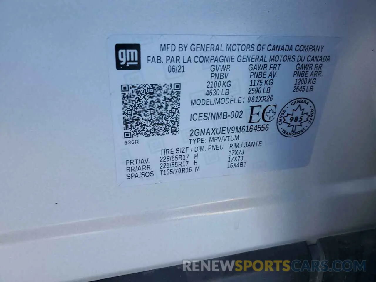 13 Photograph of a damaged car 2GNAXUEV9M6164556 CHEVROLET EQUINOX 2021