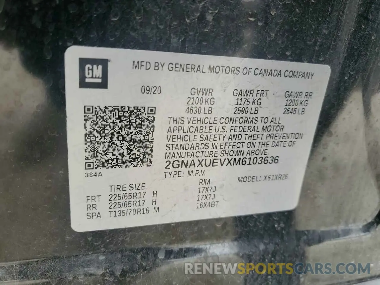 16 Photograph of a damaged car 2GNAXUEVXM6103636 CHEVROLET EQUINOX 2021
